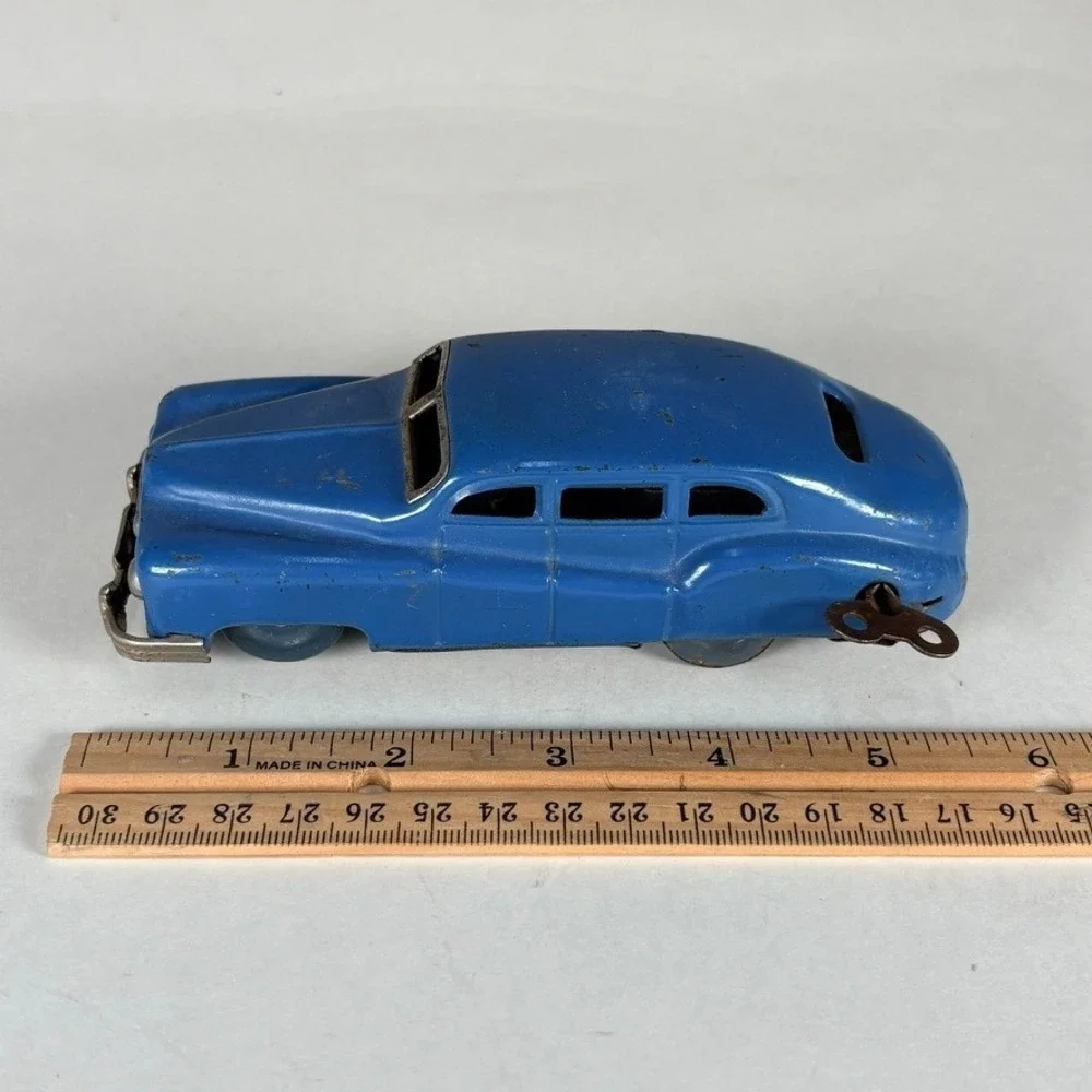 Occupied Japan 1940s Blue Wind Up Toy Car‎ Sedan 5.5 Inch Vintage MCM Toy